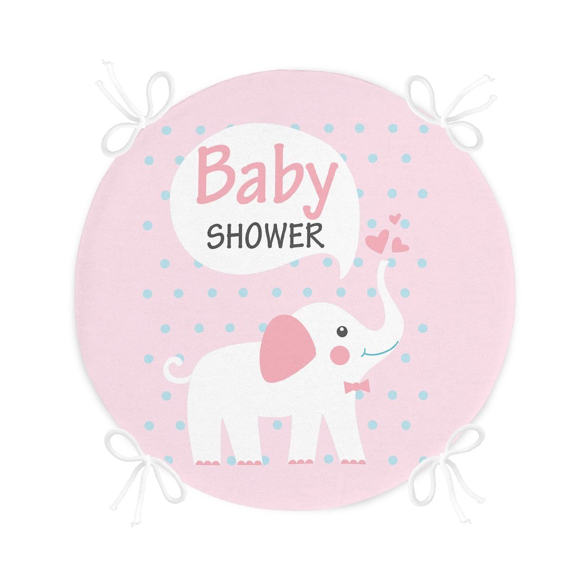 Pembe Zeminli Baby Shower Temalı Özel Tasarımlı Dijital Baskılı Çocuk Odası Yuvarlak Fermuarlı Sandalye Minderi Realhomes