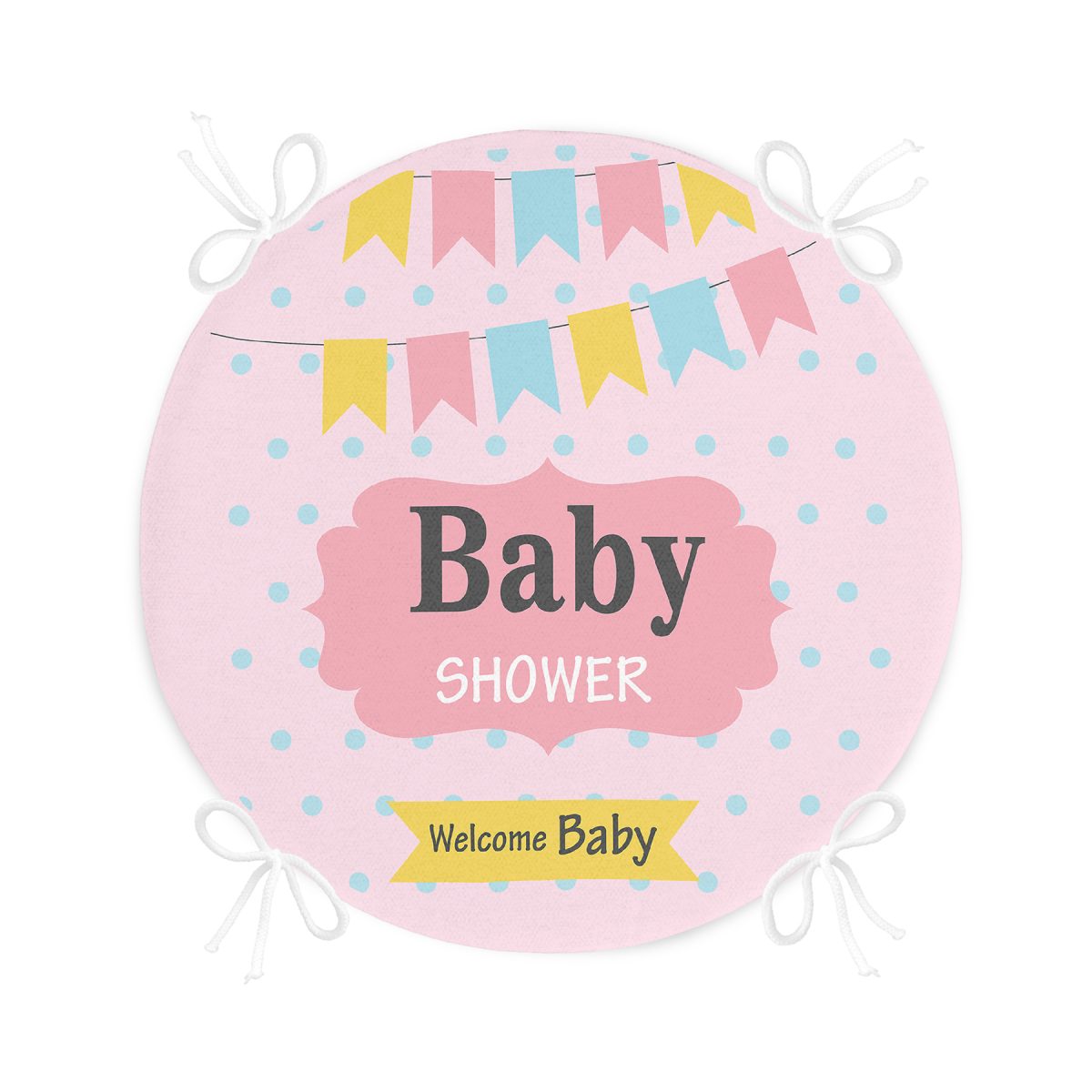 Pembe Zemin Baby Shower Temalı Özel Tasarımlı Dijital Baskılı Çocuk Odası Yuvarlak Fermuarlı Sandalye Minderi Realhomes