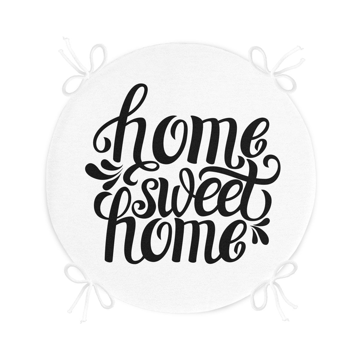 Home Sweet Home Dijital Baskılı Yuvarlak Fermuarlı Sandalye Minderi Realhomes