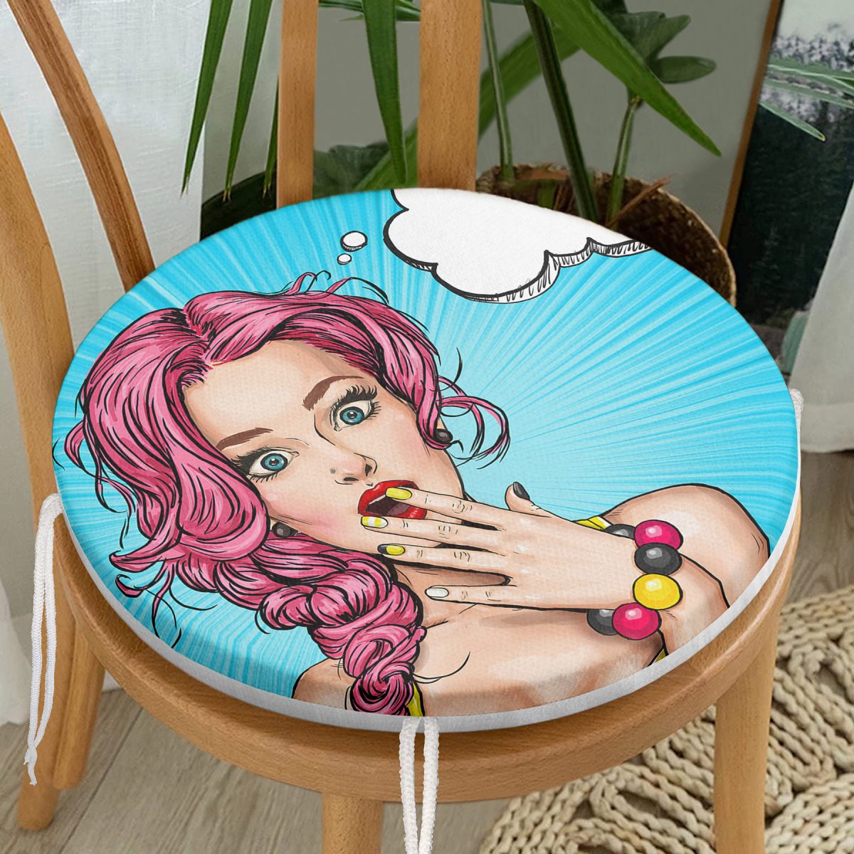 Pop Art Desen Dijital Baskılı Yuvarlak Fermuarlı Sandalye Minderi Realhomes