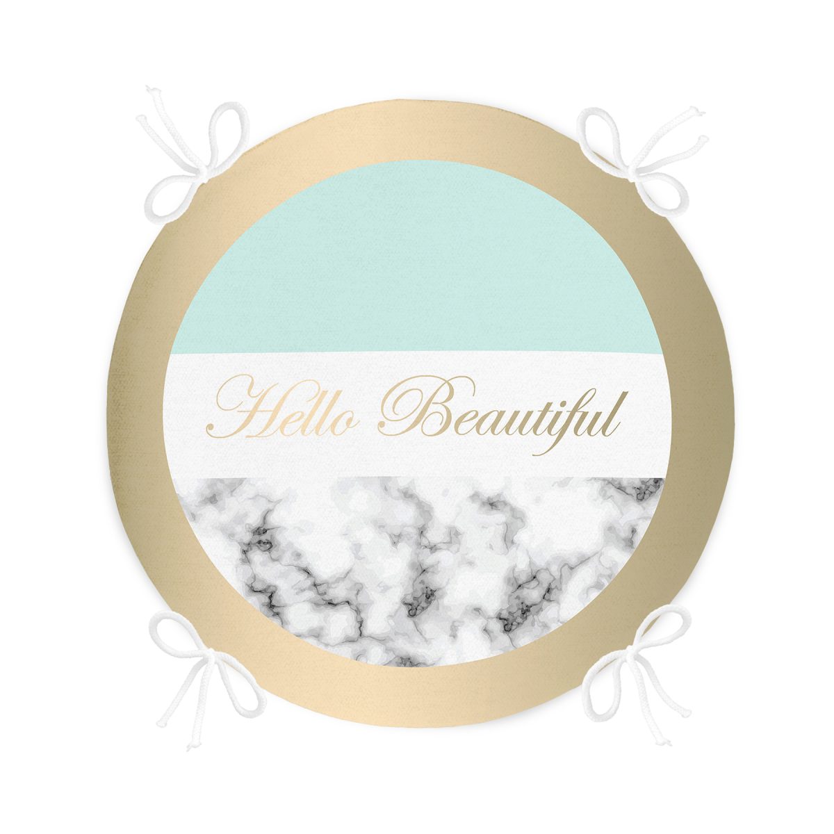 Hello Beautiful Mint Yeşili & Mermer Dijital Baskılı Modern Yuvarlak Fermuarlı Sandalye Minderi Realhomes