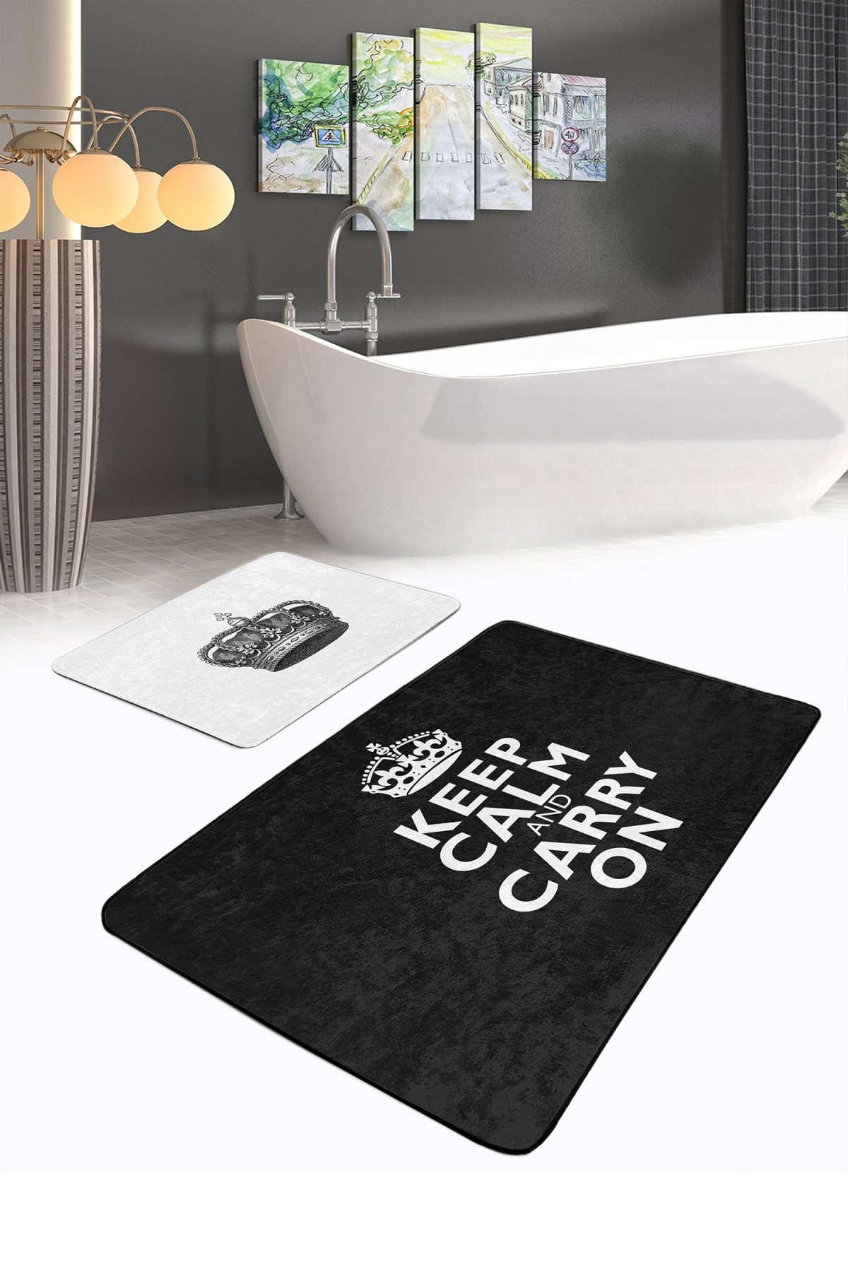 Keep Calm And Carry On 2'li Banyo Paspas Seti & Mutfak Paspas Takımı Realhomes