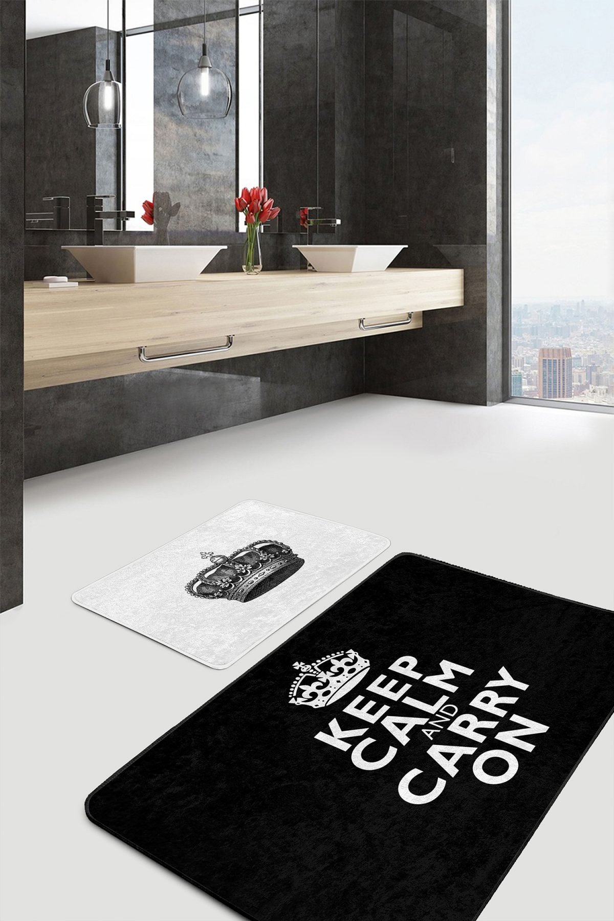 Keep Calm And Carry On 2'li Banyo Paspas Seti & Mutfak Paspas Takımı Realhomes