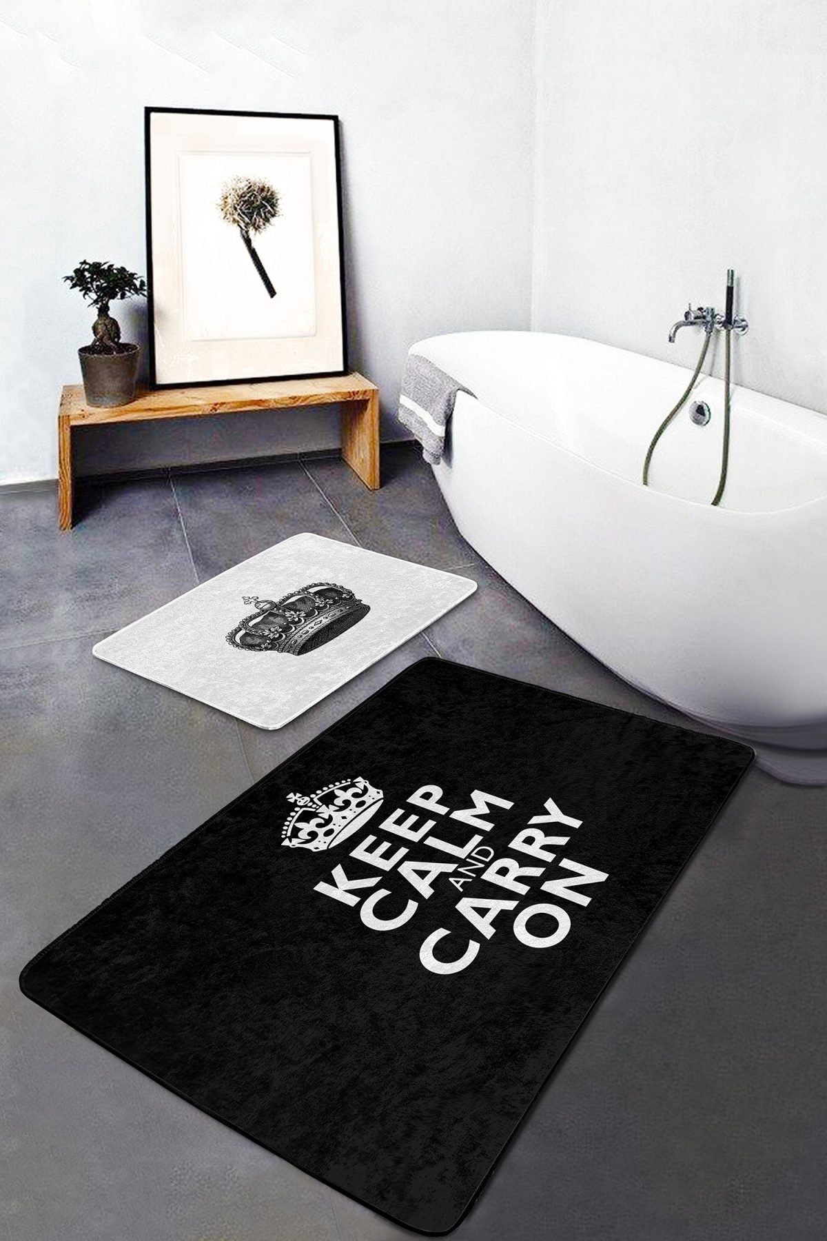 Keep Calm And Carry On 2'li Banyo Paspas Seti & Mutfak Paspas Takımı Realhomes