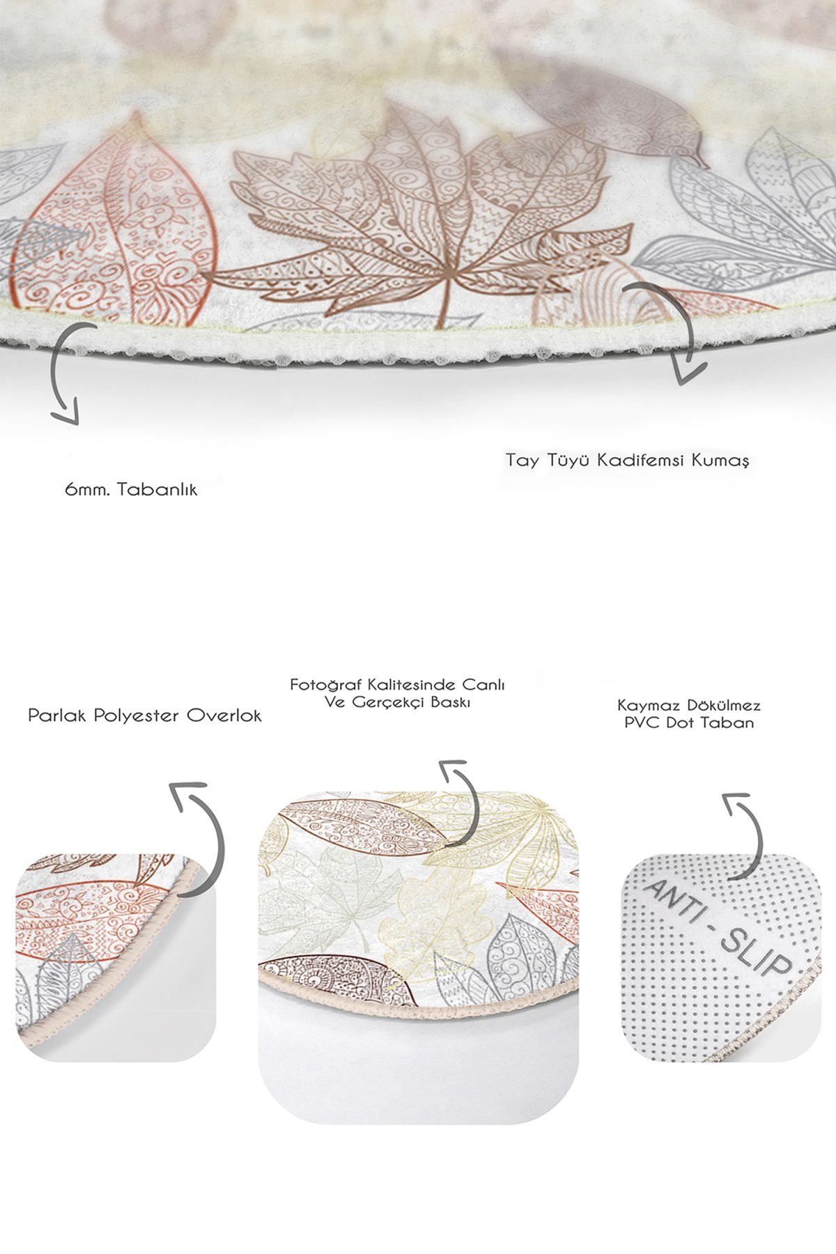 Kurumu Renkli Sonbahar Yaprakları Özel Tasarım 2'li Oval Kaymaz Tabanlı Banyo & Mutfak Paspas Takımı Realhomes