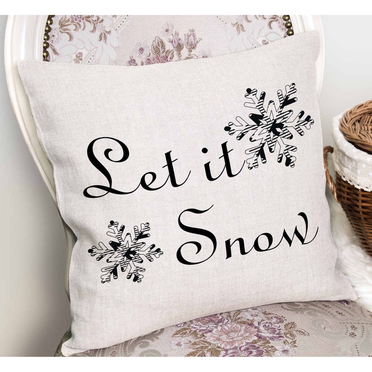 Siyah Beyaz Let it Snow Temalı Dijital Baskılı Yastık Kırlent Kılıfı Realhomes