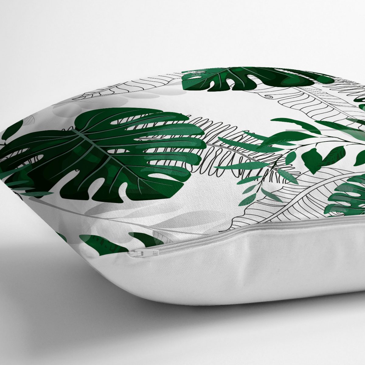 Yeşil Tropik Yaprak Modelli Dekoratif Yastık Kırlent Kılıfı Realhomes