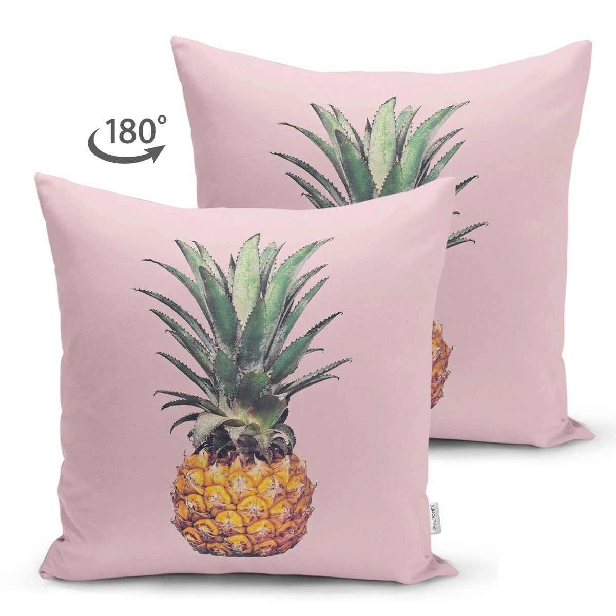 Pembe Zeminli Ananas Tasarımlı Modern Süet Yastık Kırlent Kılıfı Realhomes