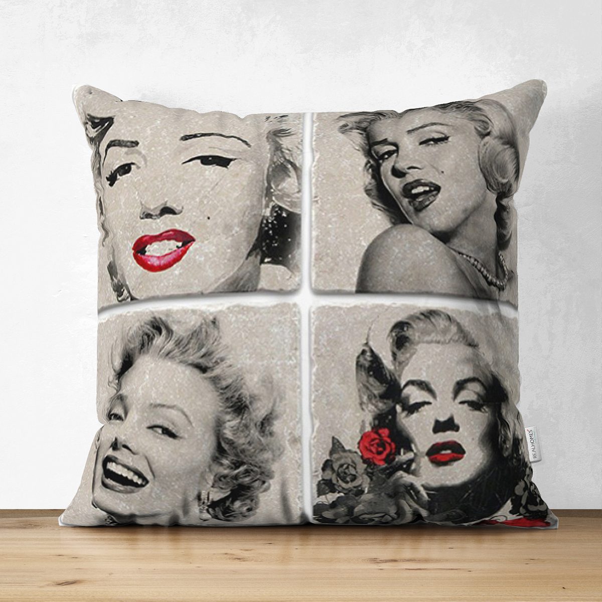 Çift Taraflı Marilyn Monroe Desenli Dijital Baskılı Dekoratif Süet Yastık Kırlent Kılıfı Realhomes