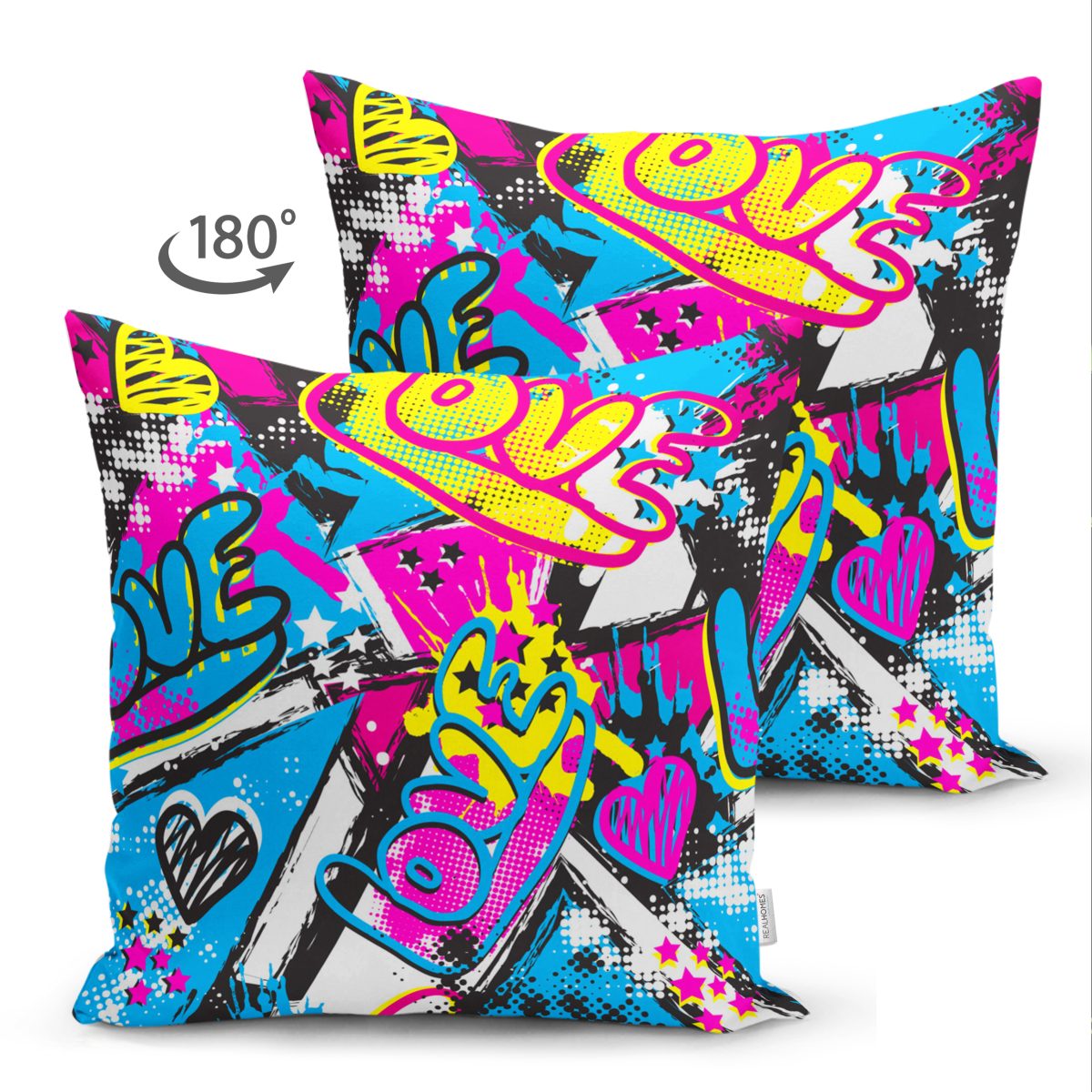 Çift Taraflı Popart Love Motifli Dijital Baskılı Modern Süet Yastık Kırlent Kılıfı Realhomes