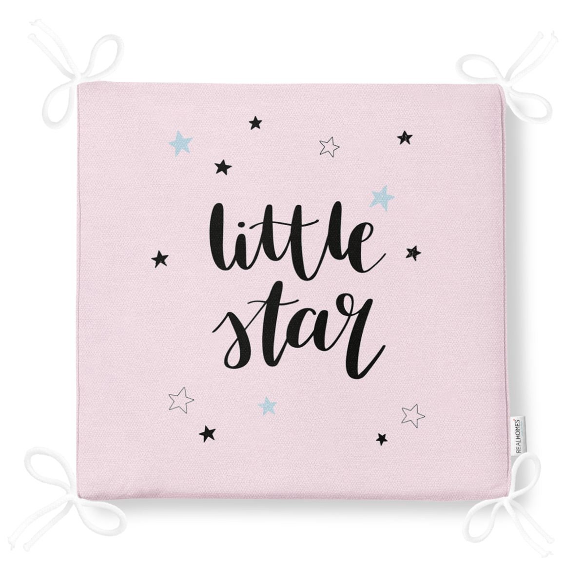 Pembe Zeminde Little Star Yıldız Tasarımlı Bebek Odası Fermuarlı Sandalye Minderi Realhomes