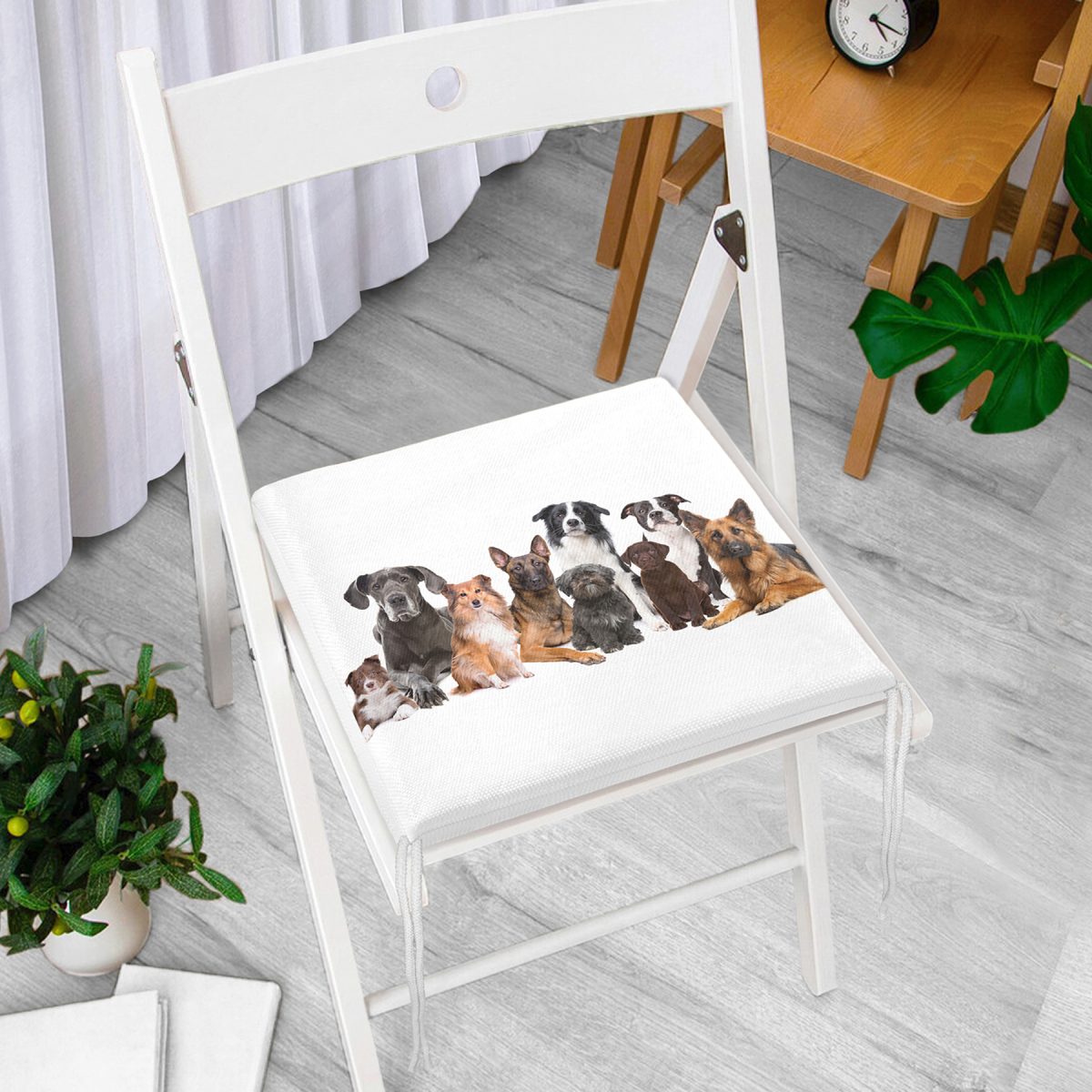 Çeşitli Köpek Desenli Dijital Baskılı Modern Fermuarlı Sandalye Minderi Realhomes